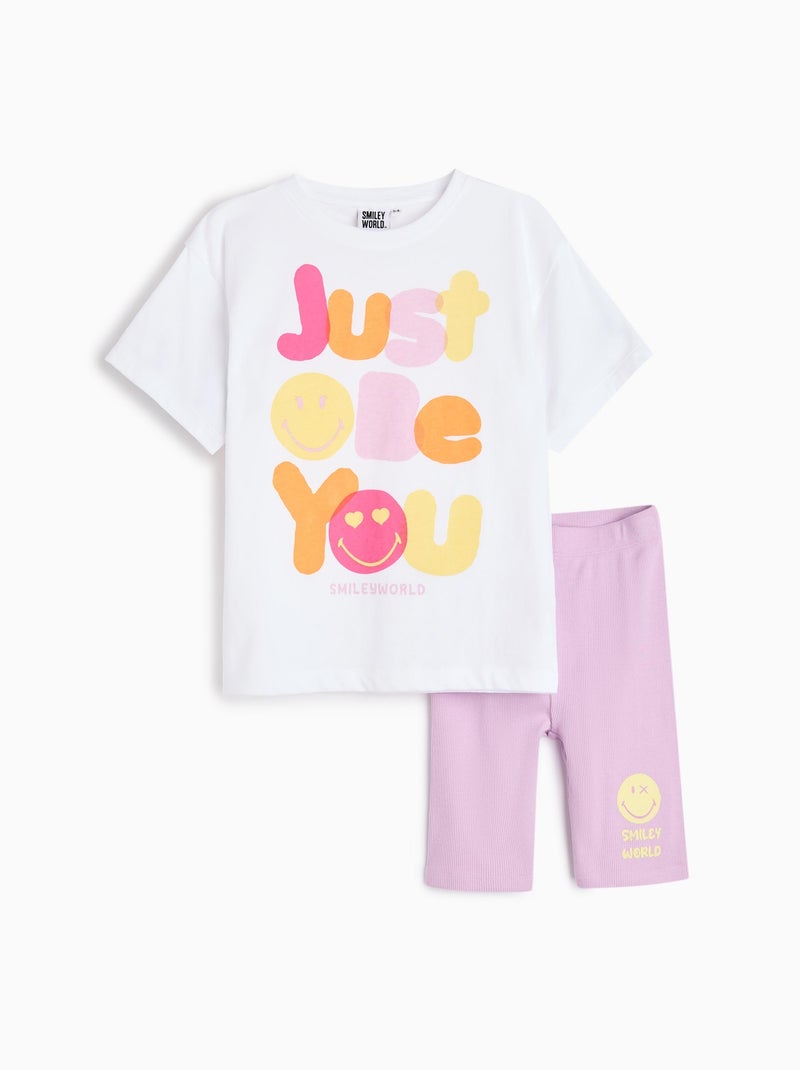 Ensemble t-shirt et leggings, Smiley World MO Fashion Blanc - Kiabi