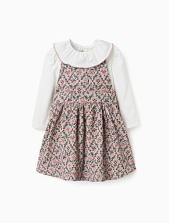 Ensemble t-shirt et robe salopette en velours côtelé