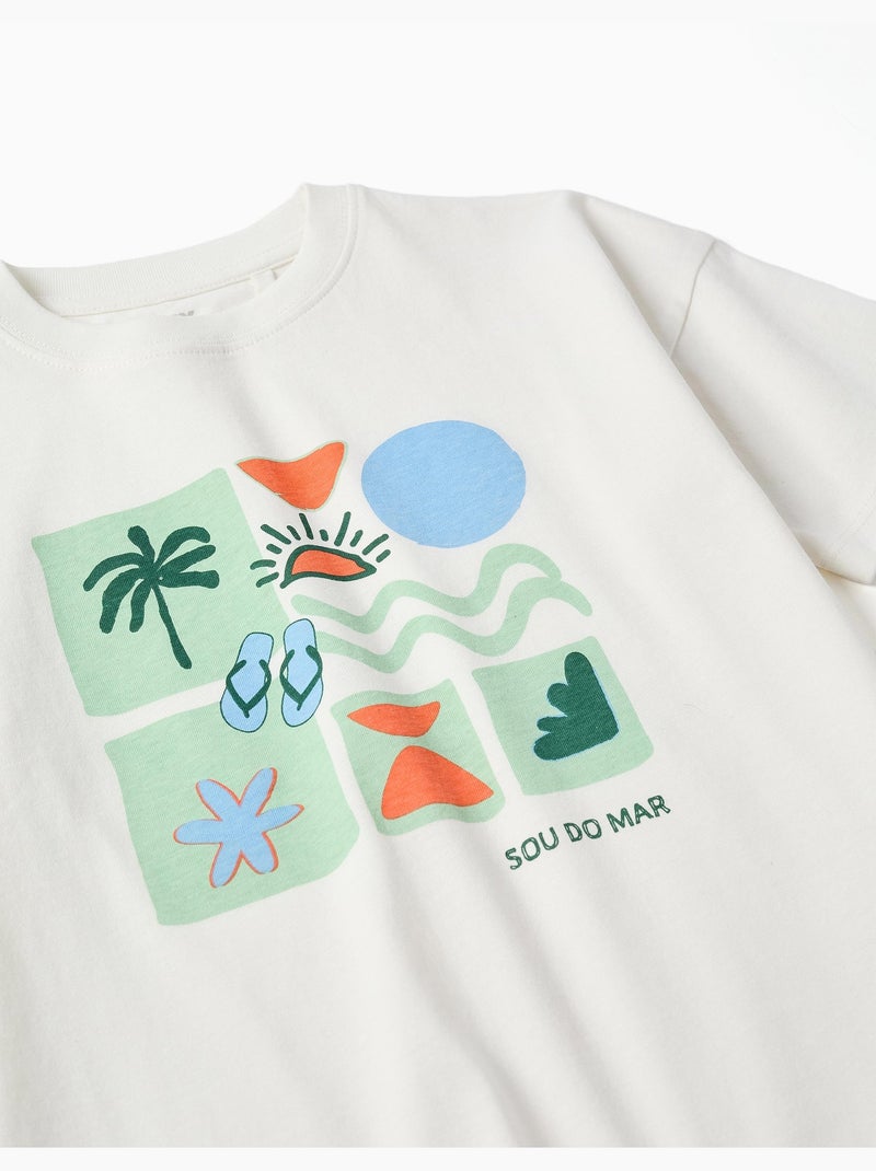 Ensemble T-shirt et short en coton avec imprimé Blanc - Kiabi