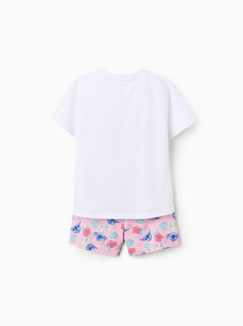 Ensemble T-shirt et short en coton avec imprimé Stitch Rose clair - Kiabi