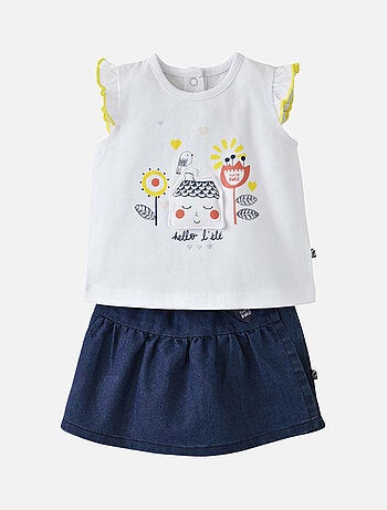 ENSEMBLE T-SHIRT JUPE JEAN ÉTÉ LIGNE MIMOSA