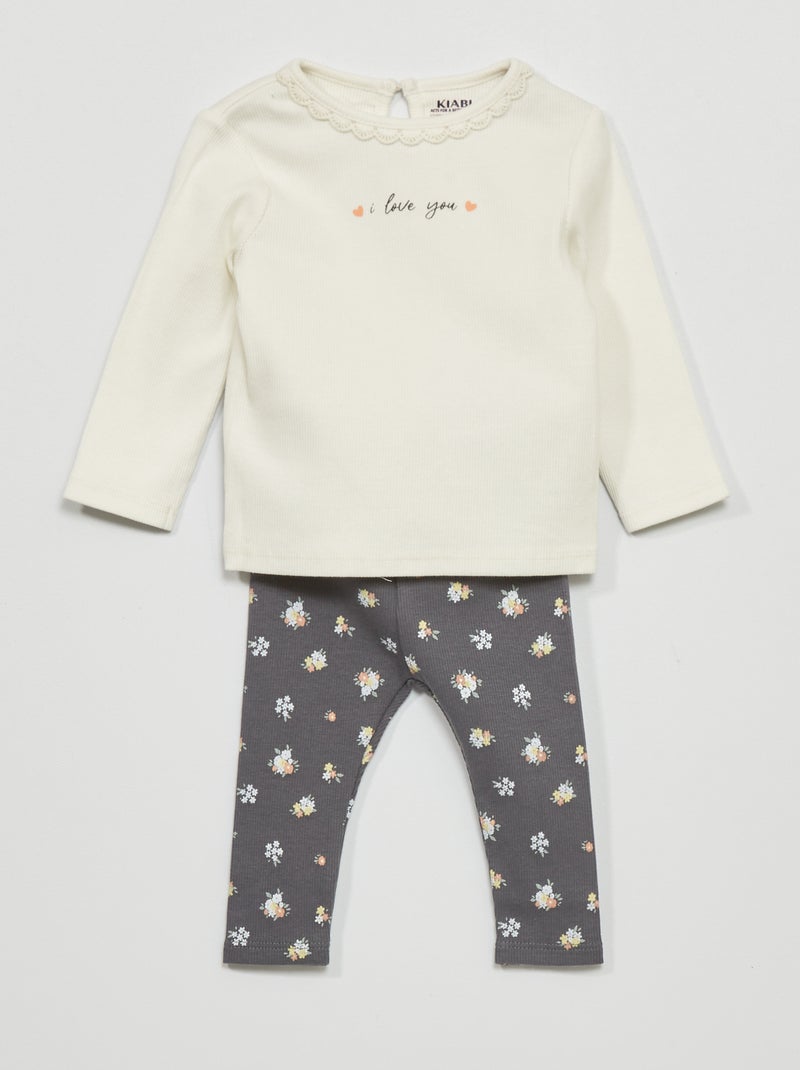 Ensemble t-shirt + legging - 2 pièces Blanc/gris - Kiabi