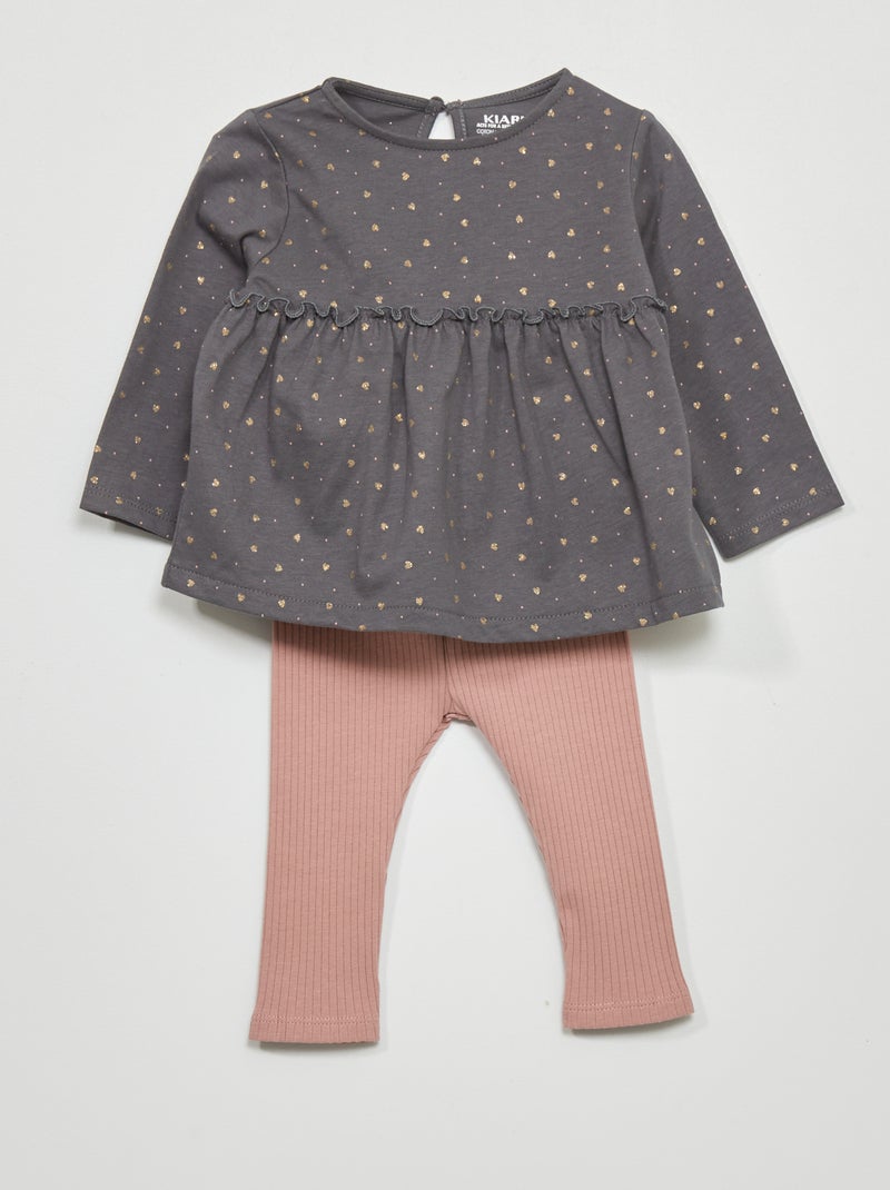 Ensemble t-shirt + legging - 2 pièces Gris/rose - Kiabi