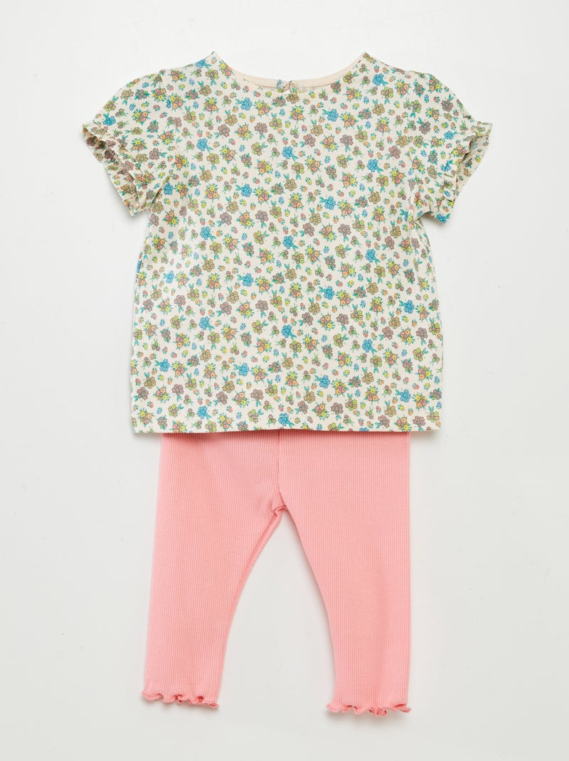 Ensemble t-shirt + legging côtelé - 2 pièces ROSE - Kiabi