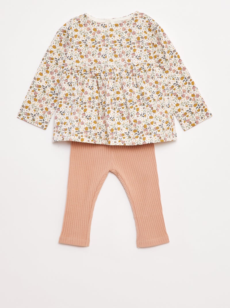 Ensemble t-shirt + legging côtelé - 2 pièces Rose - Kiabi