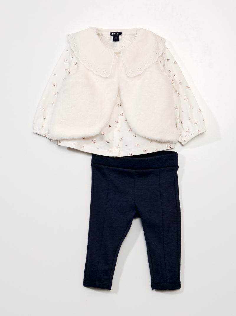 Ensemble t-shirt + legging + gilet - 3 pièces Blanc - Kiabi