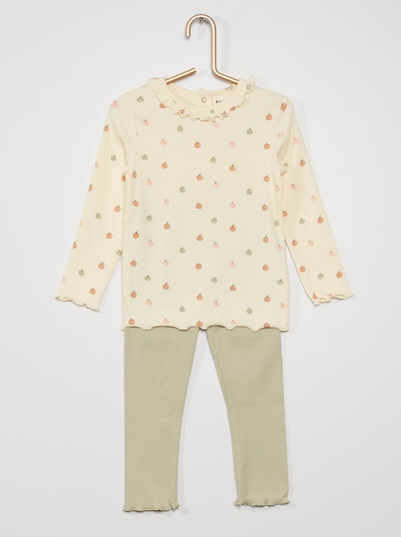 Ensemble t-shirt + legging imprimé blanc - Kiabi