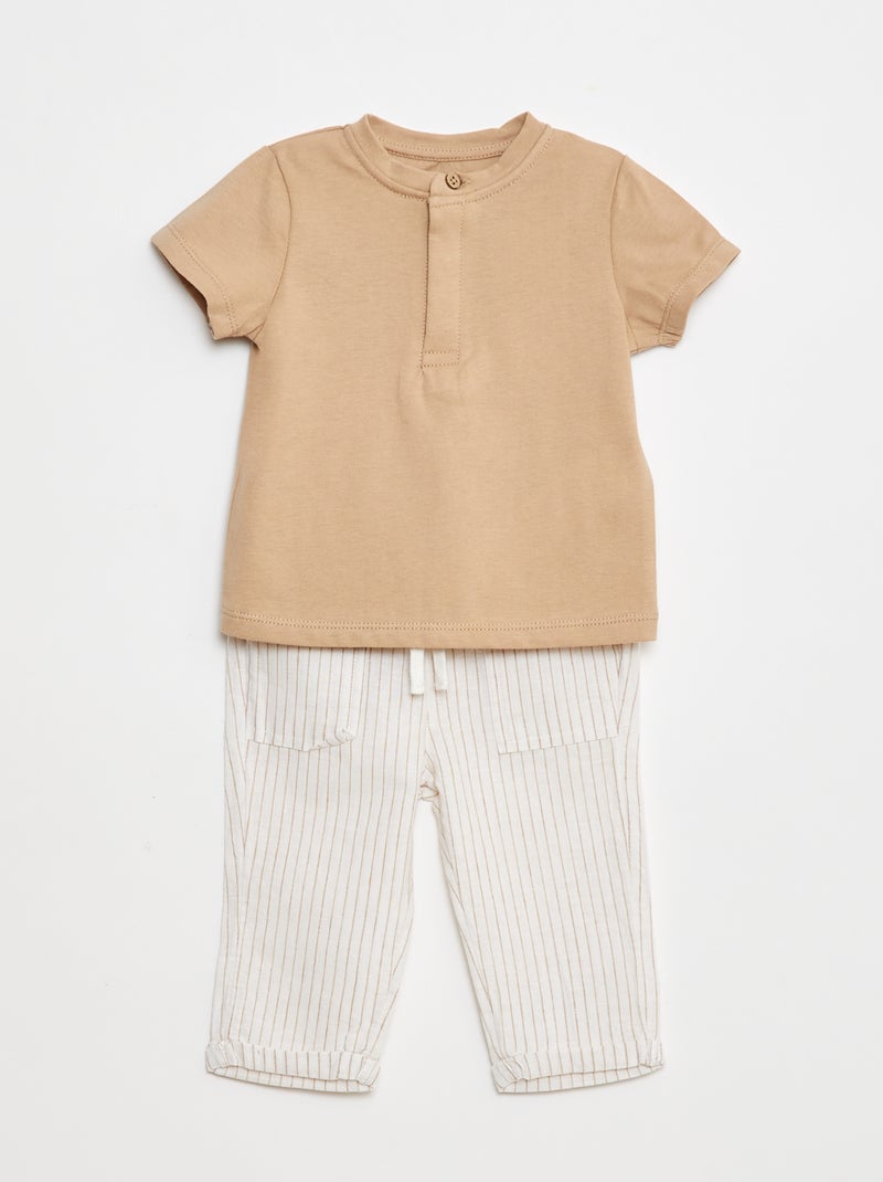 Ensemble t-shirt manches courtes + pantalon léger - 2 pièces Beige - Kiabi