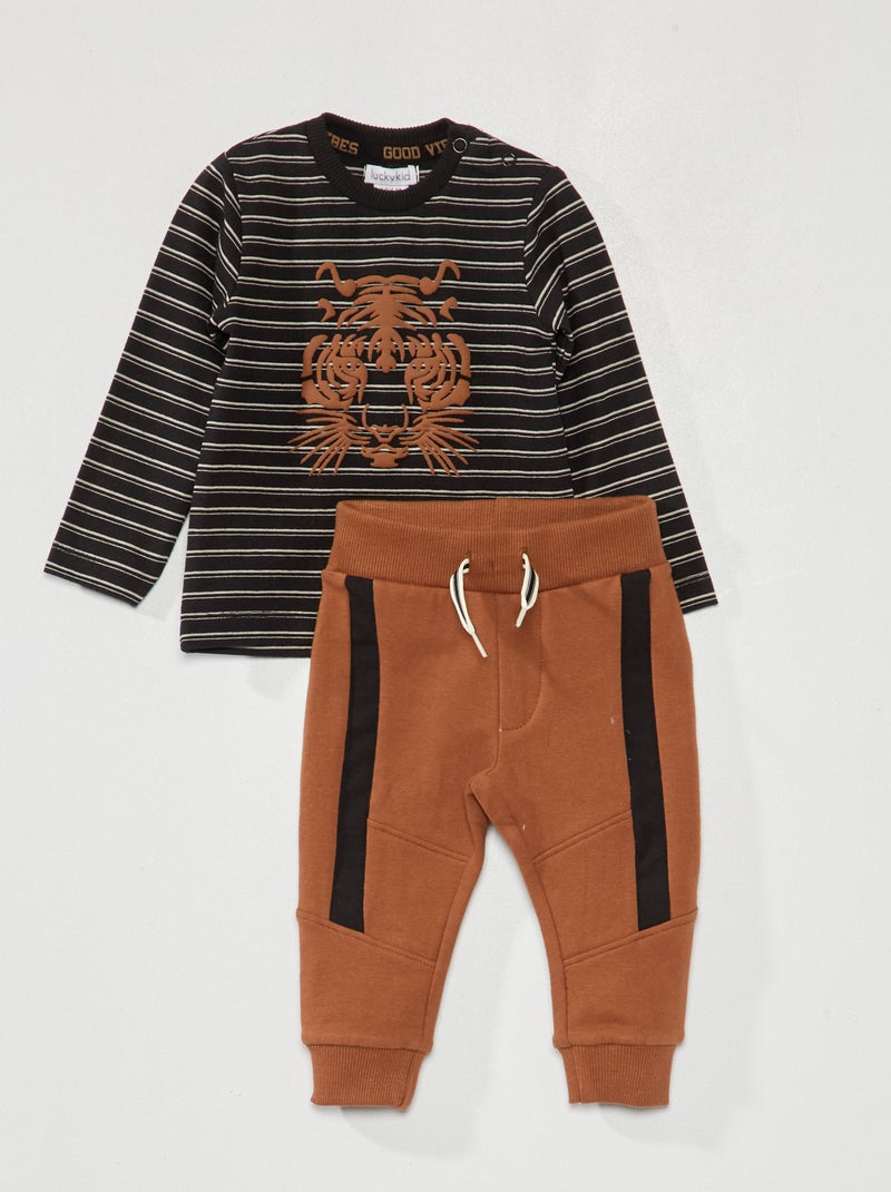 Ensemble t-shirt + pantalon - 2 pièces Marron/noir - Kiabi