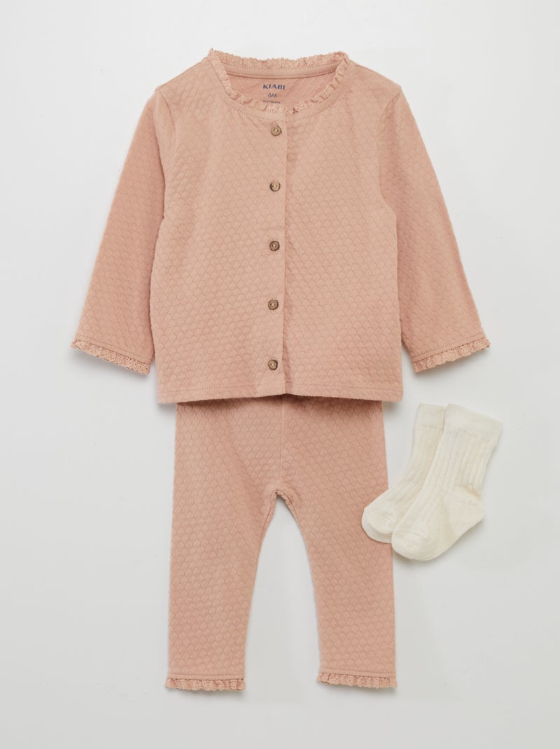 Ensemble t-shirt + pantalon + chaussettes - 3 pièces Rose - Kiabi