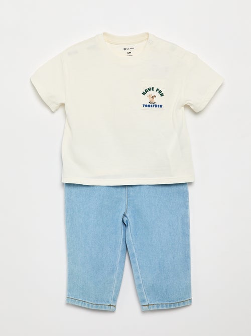 Ensemble t-shirt + pantalon denim - 2 pièces - Kiabi