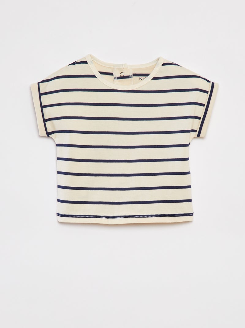 Ensemble t-shirt rayé + pantalon en denim - 2 pièces BLANC - Kiabi