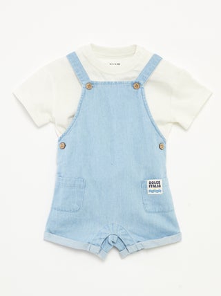 Ensemble t-shirt + salopette en denim - 2 pièces