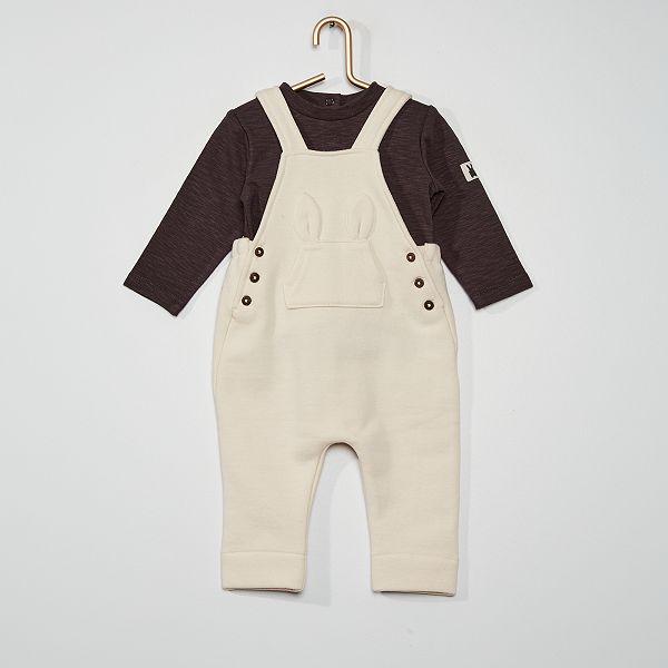Ensemble T Shirt Salopette Lapin Bebe Garcon Gris Fonce Ecru Kiabi 18 00
