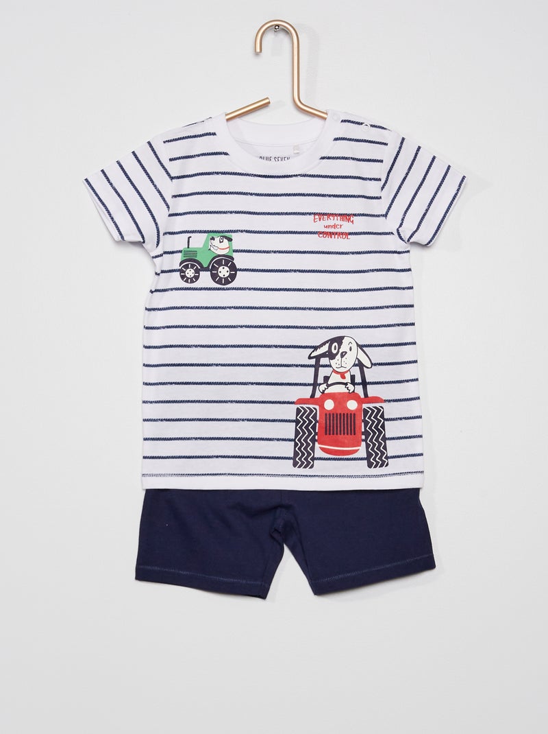 Ensemble t-shirt + short blanc/bleu marine - Kiabi