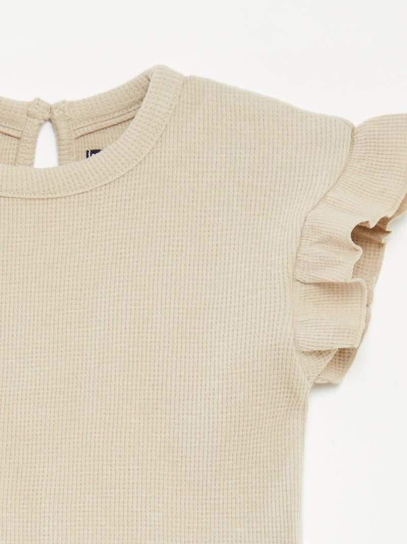Ensemble t-shirt + short + bob en maille gaufrée - 3 pièces BEIGE - Kiabi