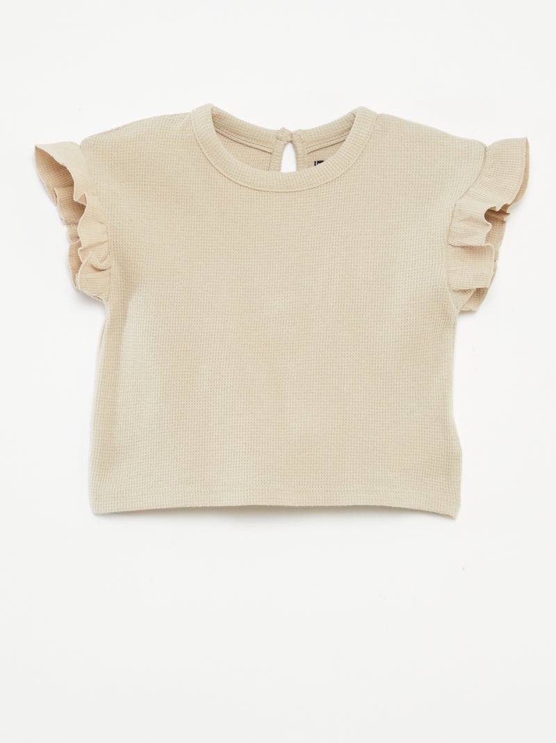 Ensemble t-shirt + short + bob en maille gaufrée - 3 pièces BEIGE - Kiabi