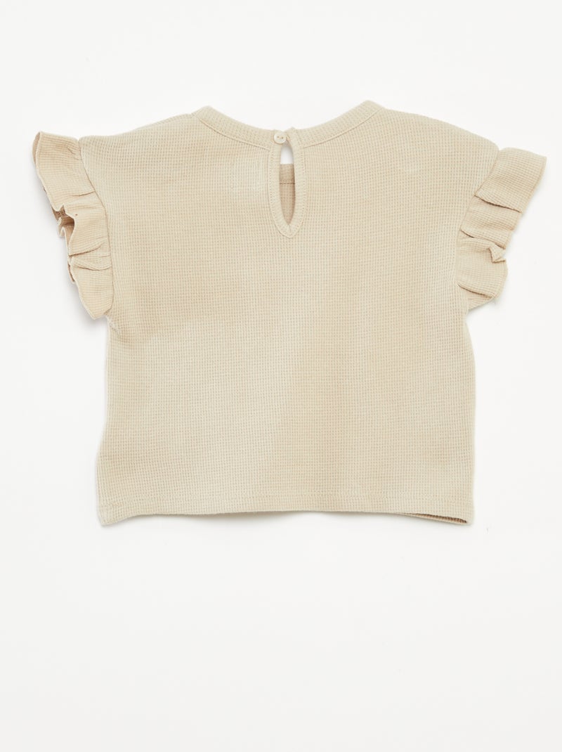 Ensemble t-shirt + short + bob en maille gaufrée - 3 pièces BEIGE - Kiabi