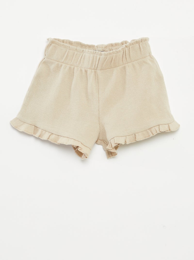 Ensemble t-shirt + short + bob en maille gaufrée - 3 pièces BEIGE - Kiabi