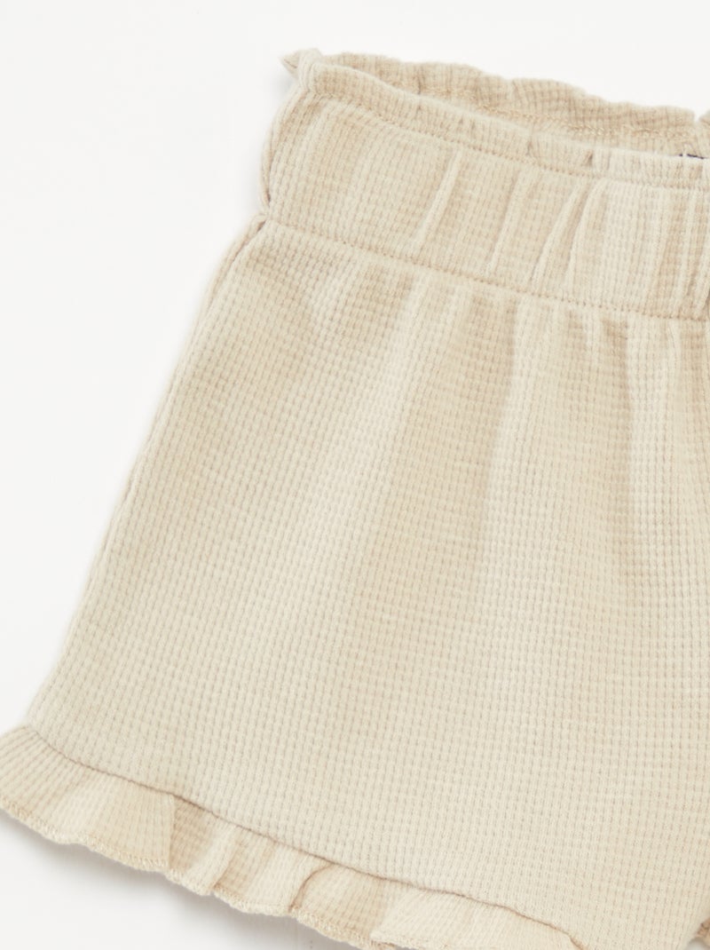 Ensemble t-shirt + short + bob en maille gaufrée - 3 pièces BEIGE - Kiabi
