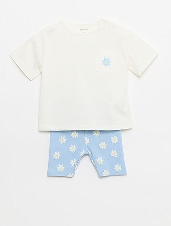 Ensemble T-shirt + short cycliste côtelé - 2 pièces