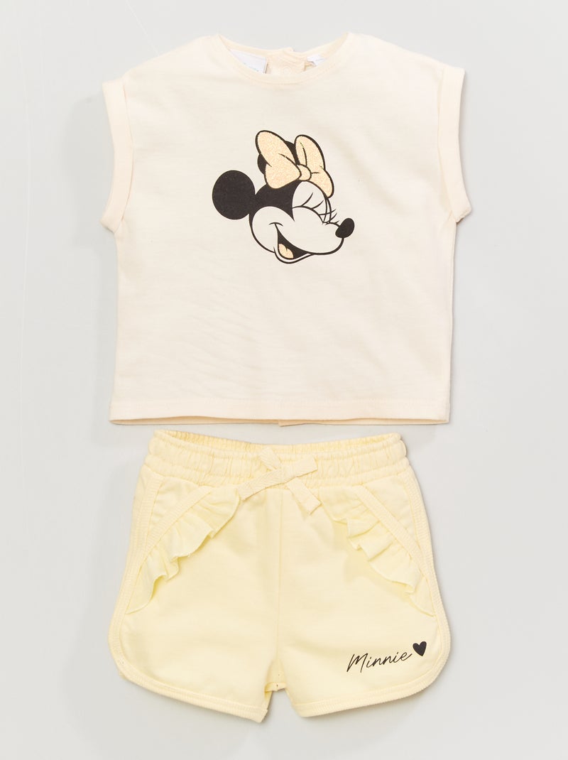 Ensemble t-shirt + short en jersey Blanc/jaune 'Minnie' - Kiabi