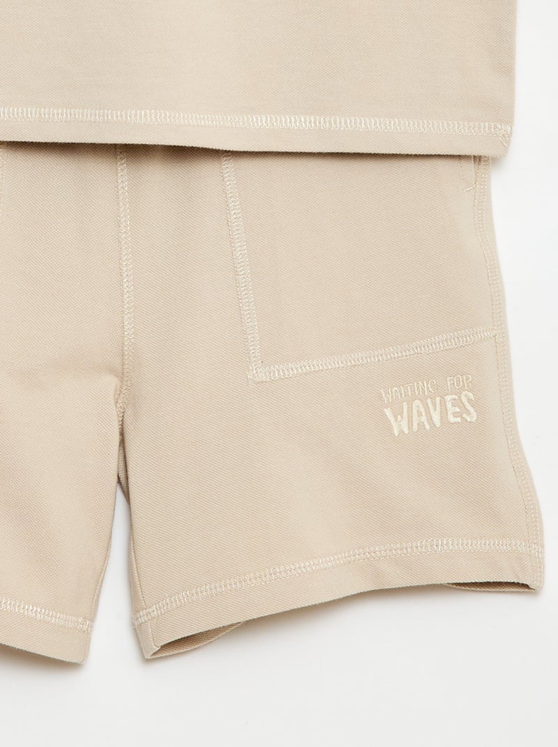 Ensemble t-shirt + short en piqué de coton Beige - Kiabi