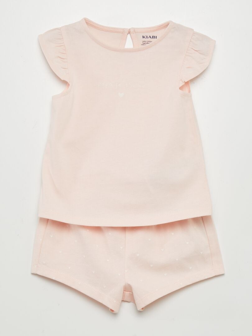 Ensemble t-shirt + short imprimé - 2 pièces Rose cœur - Kiabi