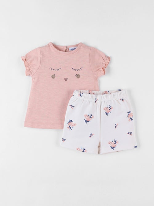 Ensemble t-shirt + short imprimé fleuri, poudré/écru Noukie's - Kiabi
