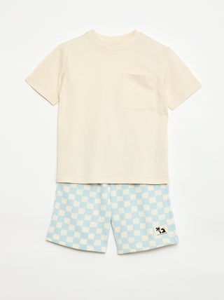 Ensemble t-shirt + short style damier - 2 pièces
