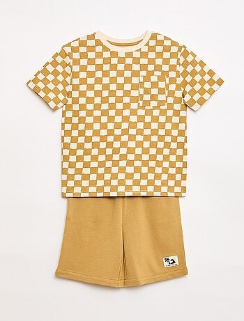 Ensemble t-shirt + short style damier - 2 pièces