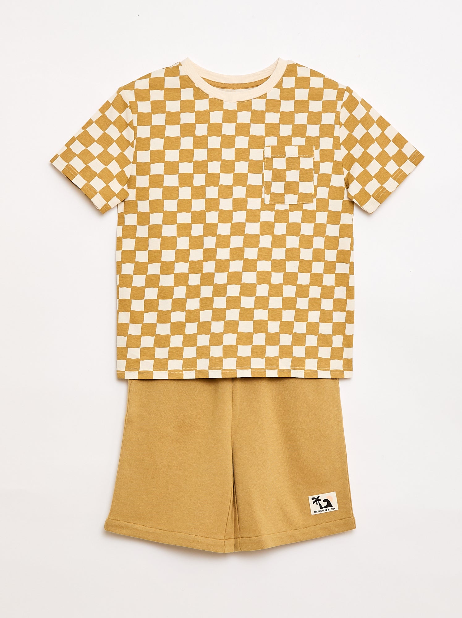 Ensemble t-shirt + short style damier - 2 pièces