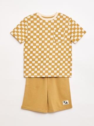 Ensemble t-shirt + short style damier - 2 pièces