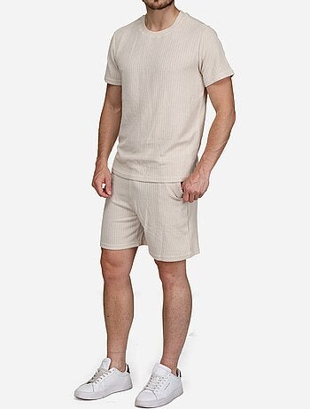 Ensemble t-shirt short unis à motif - Frilivin