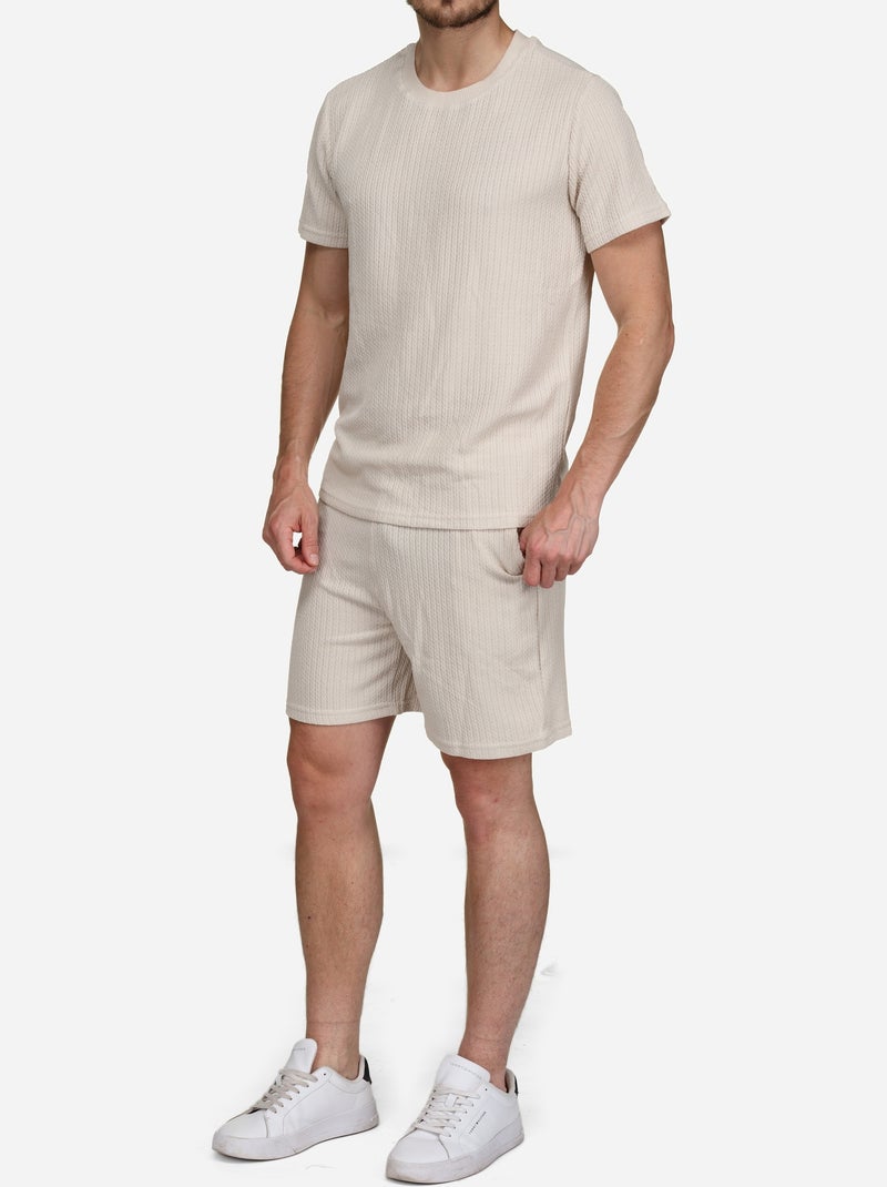Ensemble t-shirt short unis à motif - Frilivin Crème - Kiabi