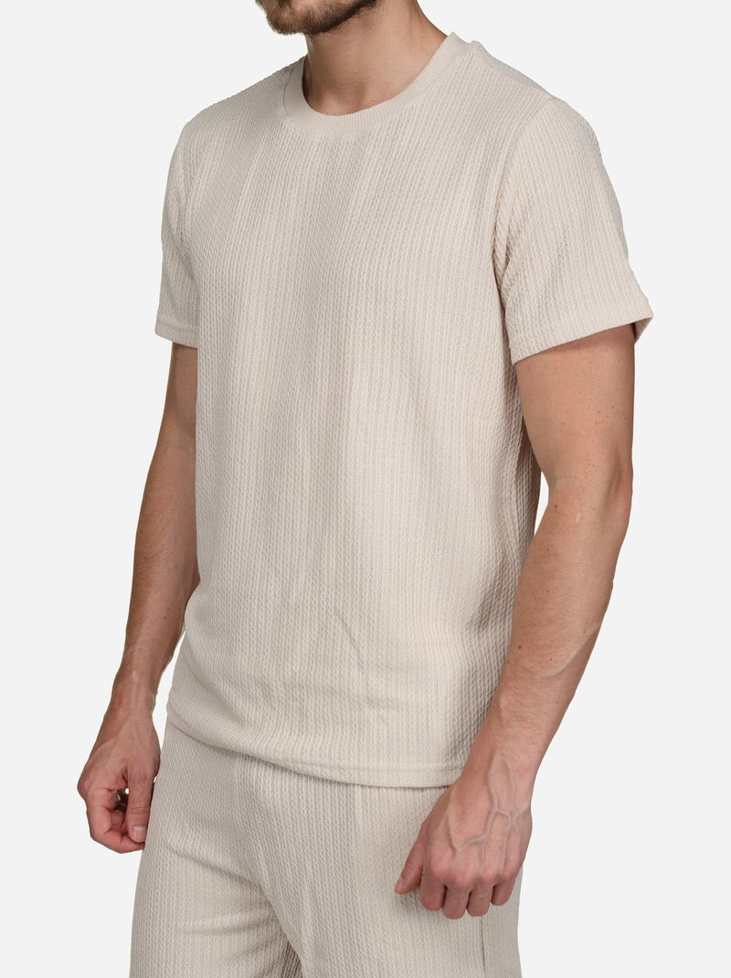 Ensemble t-shirt short unis à motif - Frilivin Crème - Kiabi