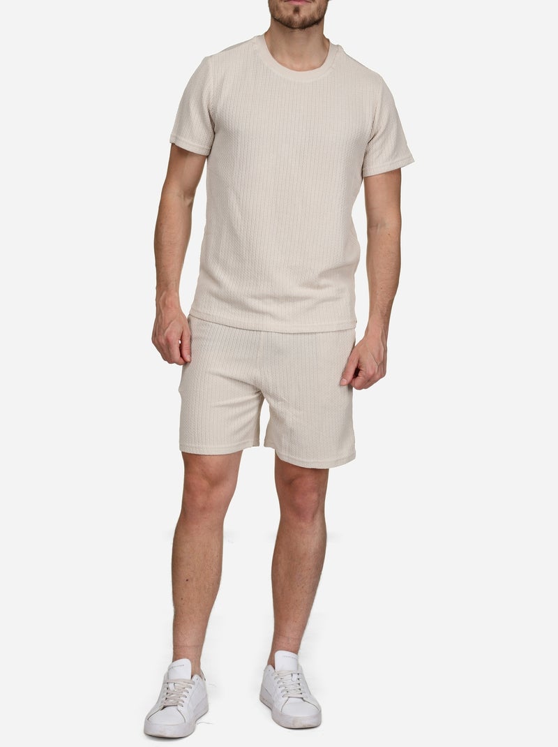 Ensemble t-shirt short unis à motif Crème - Kiabi
