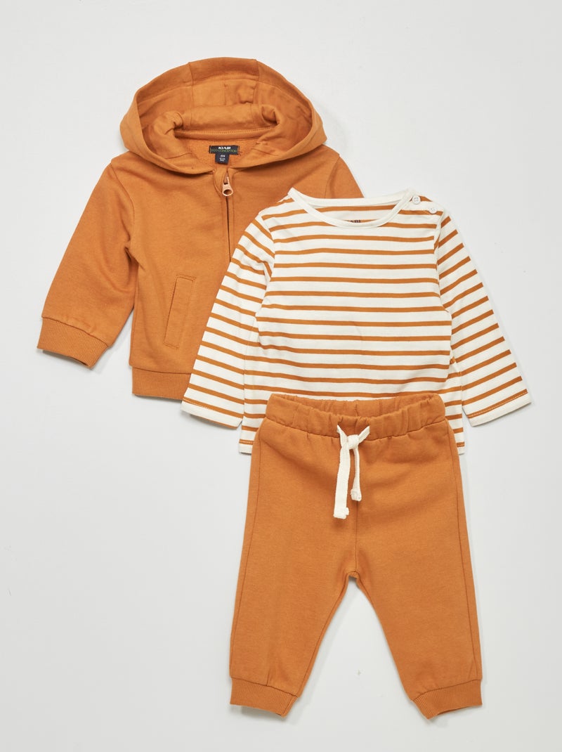 Ensemble t-shirt + sweat + jogging - 2 pièces Marron - Kiabi
