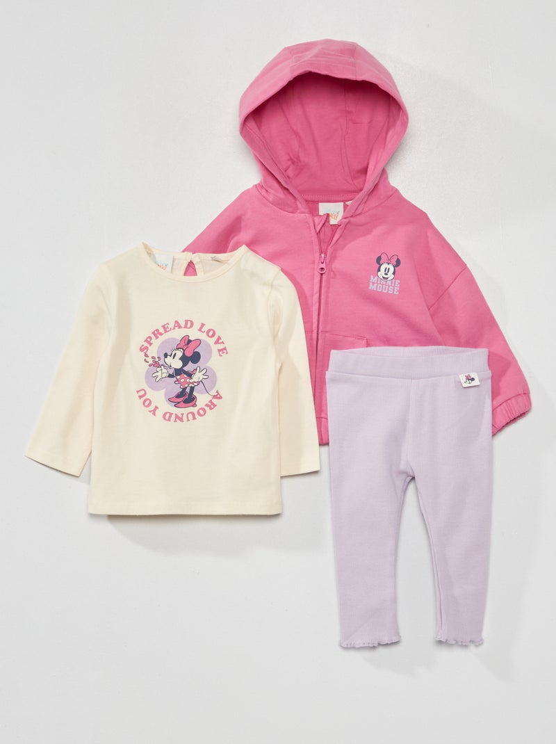 Ensemble t-shirt + veste à capuche + legging 'Minnie' - 3 pièces Rose/violet - Kiabi