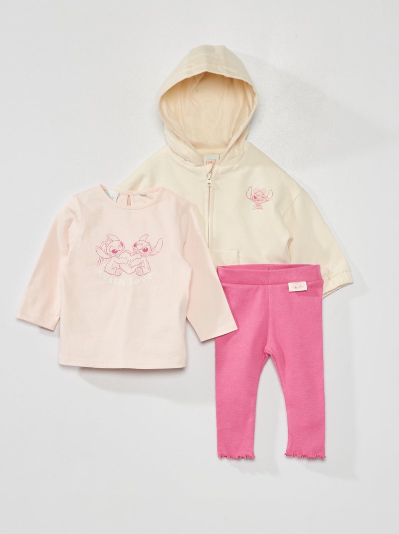 Ensemble t-shirt + veste à capuche + legging 'Stitch' - 3 pièces Rose/blanc - Kiabi