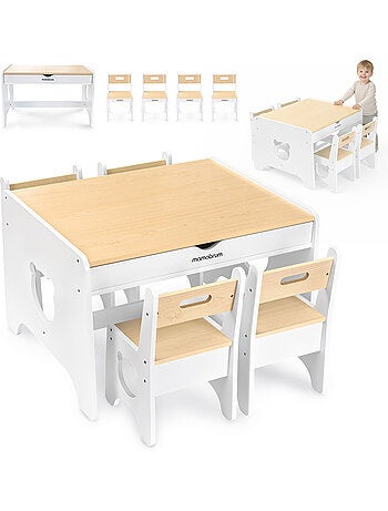 Ensemble table avec 2 tiroirs et 4 chaises ours en bois mamabrum