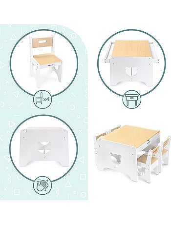 Ensemble table avec 2 tiroirs et 4 chaises ours en bois mamabrum