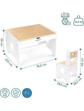 Ensemble table avec 2 tiroirs et 4 chaises ours en bois mamabrum