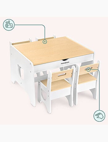 Ensemble table avec 2 tiroirs et 4 chaises ours en bois mamabrum