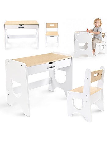 Ensemble table bureau avec 1 tiroir et chaise ours en bois mamabrum