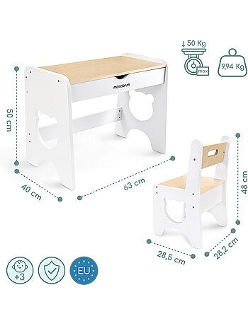 Ensemble table bureau avec 1 tiroir et chaise ours en bois mamabrum