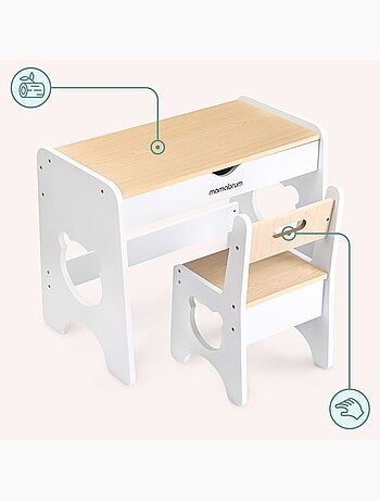Ensemble table bureau avec 1 tiroir et chaise ours en bois mamabrum