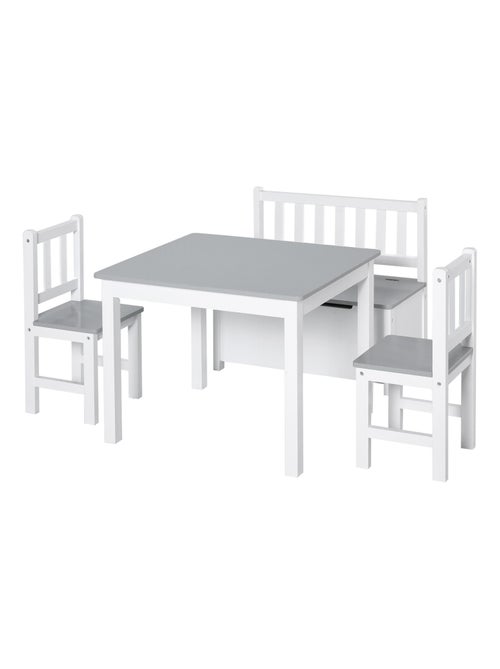 Ensemble table chaises enfant - set de 4 pcs - table, 2 chaises, banc coffre 2 en 1 - MDF pin - Kiabi