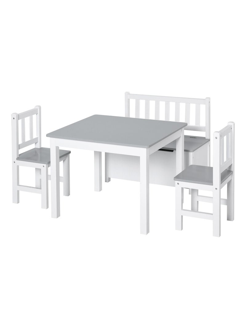 Ensemble table chaises enfant - set de 4 pcs - table, 2 chaises, banc coffre 2 en 1 - MDF pin Gris - Kiabi