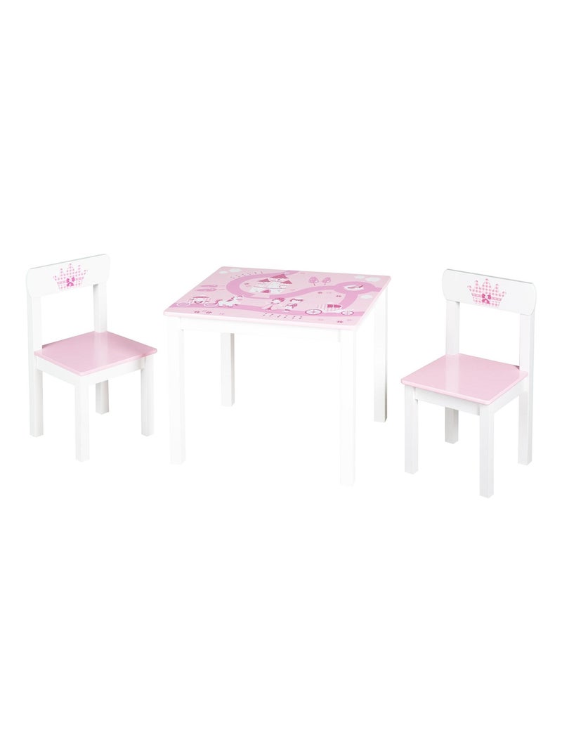 Ensemble table et 2 chaises enfant en bois - Motif contes de fées 'Roba krone' Blanc Rose - Kiabi